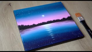 Calm Moonlight Painting Tutorial | Easy Acrylic Painting For Beginners