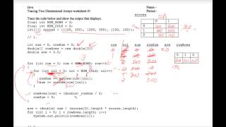 Java Tracing Two Dimensional Arrays Worksheet 1