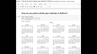 How do you print a whole year calendar in Python