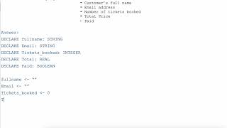 Pseudocode: Declaring/Initialising Variables