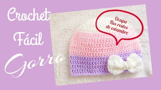 Gorro de crochet. Con tus sobrantes de estambre . Muy fácil . Apto para principiantes 😊