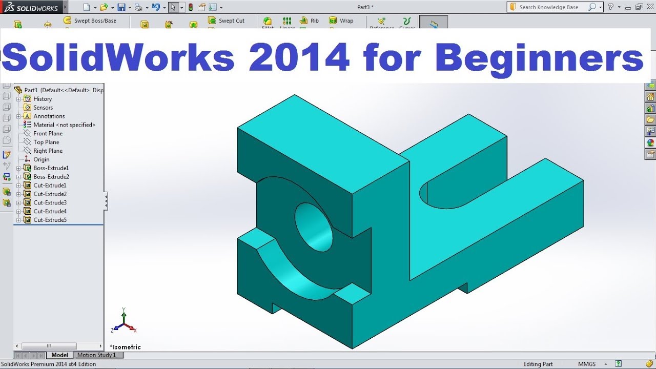 SolidWorks 2014 Basic Part Modeling Design Tutorial For Beginners - YouTube