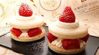 ＜冷蔵庫で乾燥！＞ショートケーキのようなマカロンケーキの作り方（フレンチメレンゲ）Macaron Cake Like Strawberry Shortcake Recipe【パンダワンタン】