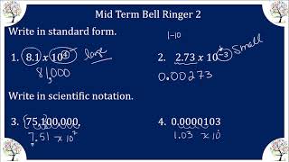 M8OL Mid Term Bell Ringer 2 Scientific Notation