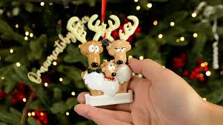 Ornaments by Elves: Personalized Sweet Reindeer Family of 3 Christmas Ornament OBE-rm6-3