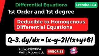 Q 3. Solve dy/dx=(x-y-2)/(x+y+6) | Reducible to Homogeneous Differential Equations For UG, PG |