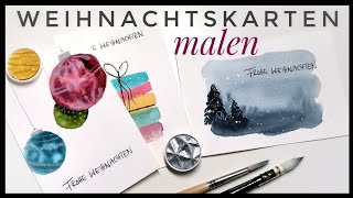 3 einfache Weihnachtskarten malen 🎄🎁 - malen mit Aquarell - DIY Weihnachtskarten