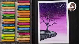oil pastel drawing for beginners/ moonlight night scenery drawing with oil pastel #oilpastel