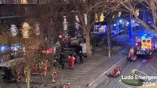 Bspp en urgence et  intervention Feu de péniche Île Saint Louis Paris fire dept On scène Barge fire