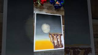 Drawing with oil pastel | Moonlight night scenery drawing #shorts