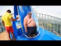 he got stuck in tight water slide..