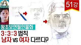 [왕초보 연필인물화 강좌] 3:3:3 법칙으로 스파이더맨 톰홀렌드 스케치하기/남성의 얼굴은 여성의 비율과 똑같이 그리면 안된다고?