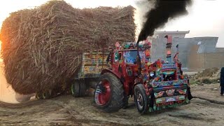 Belarus Tractor 510.1 And 12 Wheeler Heavy Sugercane Loaded Trailer Pulling Out || tractor video