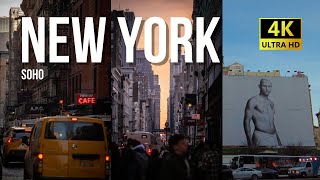 ⁴ᴷ SOHO area Manhattan NYC evening walking tour (famous shopping street in New York)