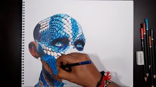 How to draw snake man, the art, the art how to draw snake man, colour pencils