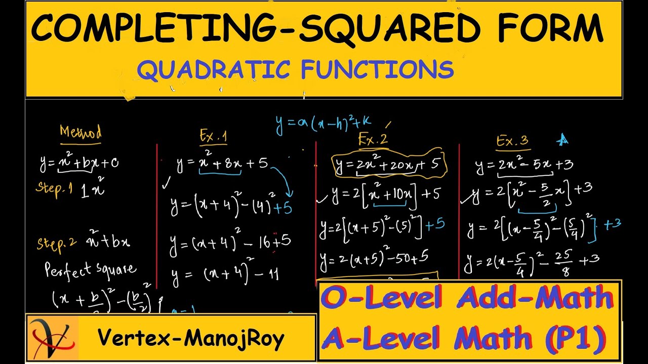 Completing Square Form Of Quadratic Function - YouTube