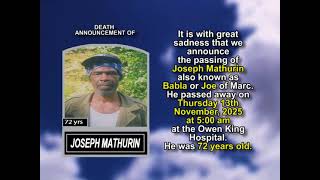 Joseph Mathurin ~ Short Obituary