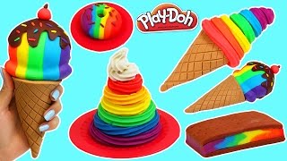 Play Doh Rainbow Swirl, Ice Cream Sandwich, Donut \u0026 More Desserts!