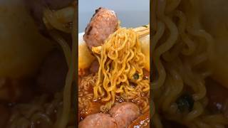 spicy tteokbokki sauce ramen with sausage #asmr #koreanfood