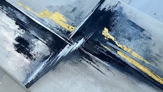 MINIMALIST Metallic Abstract Acrylic Painting for Beginners / Gold Leaf / Palette Knife (393)