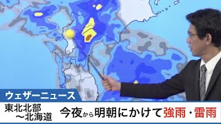 東北北部〜北海道 今夜から明朝にかけて強雨・雷雨に注意