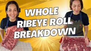 Breaking down a whole ribeye roll into ribeye filets and spinalis!