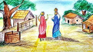 How to Draw A Scenery of Village Women
