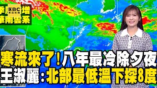 首播寒流將到「八年來最冷除夕夜」！「北部最低溫下探8度」王淑麗：很冷！ @newsebc