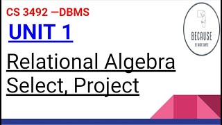 1.5 Select and Project operation in Relational Algebra  in Tamil