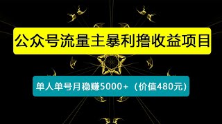 公众号流量主暴利撸收益项目，单人单号月稳赚5000+（价值480元）