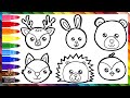 Dibuja y Colorea Animales Del Bosque Arcoiris 🦌🐰🐻🦊🦔🐦🌈 Dibujos Para Niños