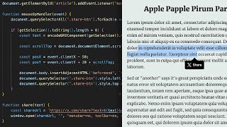 Get selected text and cursor position to show share popup dialog with JavaScript