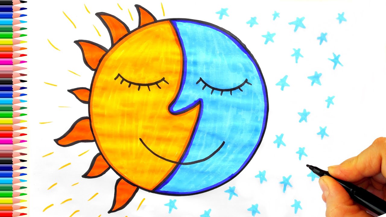 Güneş Ve Ay Çizimi - Kolay Çizimler - How To Draw A Cute Sun And Moon ...