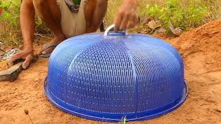 Primitive Technology Easy Deep Hole Underground Python Snake Trap Using Blue Basket Work 100%