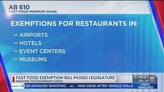 CA Assembly passes bill exempting some fast food restaurants from minimum wage increase