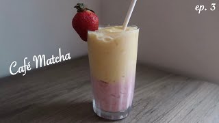 Home Café ep. 3 🍓🍑 Layered Strawberry Peach Smoothie