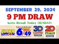 Lotto Result Today 9pm draw September 29, 2024 6/58 6/49 Swertres Ez2 PCSO