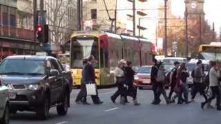 King William Street Adelaide Tram Bus People Bike Congestion June 2015 Video