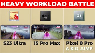 Pixel 8 Pro vs iPhone 15 Pro Max vs S23 Ultra - Heavy Workload Test (Speed, Battery & Thermals)