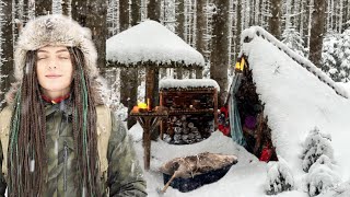 Magic Snow Bushcraft trip to Camp in the Winter wild Woods alone ❄️ It’s almost Carpathian snowstorm
