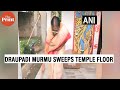 NDA's presidential candidate Draupadi Murmu sweeps the floor of a Shiv temple in Rairangpur