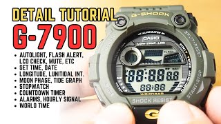 Casio G-Shock G-7900 Setting Operation Full Tutorial: G-Rescue G7900 Tide, Moon, Timer, Alarms etc