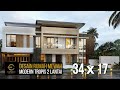 DESAIN RUMAH MEWAH STYLE MODERN TROPIS MILIK IBU FEBRY DENGAN LEBAR 34M DAN PANJANG 17M