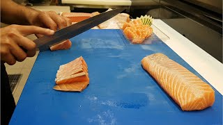 2 simple way to cut salmon for sashimi II salmon sashimi cutting technique