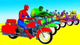 Kid Color LEARN FUN Spiderman Cartoon on Motor Bikes Police Cars Chasing And Avengers for Children