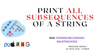 Print all subsequences of a String | Java | Data Structures | Strings, Backtracking