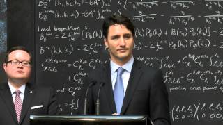 Prime Minister Trudeau makes an announcement at the Waterloo Perimeter Institute
