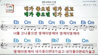 열두냥짜리 인생/KBS 은성 합창단💋노래방, 가라오케, 코드 큰 악보,반주,가사💖Karaoke, Sheet Music, Chord, MR