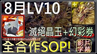 「8月LV10」戰鬥暴龍獸8分鐘全合作，SOP完美劇本推薦，首通領取滅絕晶玉*1、幻彩召喚券*1（文字攻略+關卡資訊）【小空】【神魔之塔】月月挑戰之南風月｜數碼暴龍｜數碼寶貝