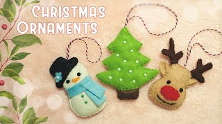 DIY Christmas Tree Ornaments (felt snowman and reindeer)